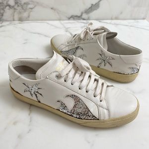 Saint Laurent white leather & glitter sneakers - 8